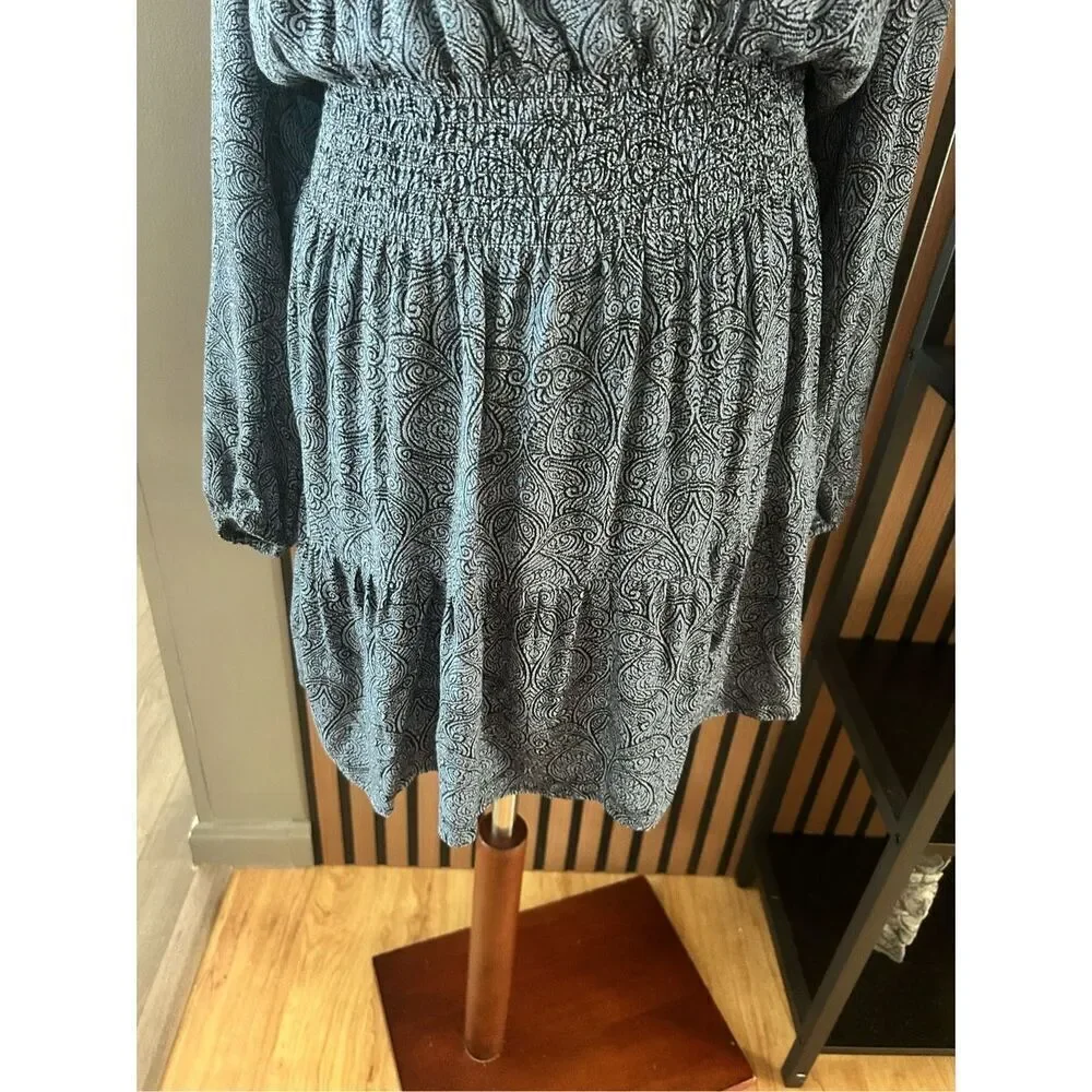 Michael Kors Blue Paisley V-neck Dress with Branded Neck Tie Size 4 mini western